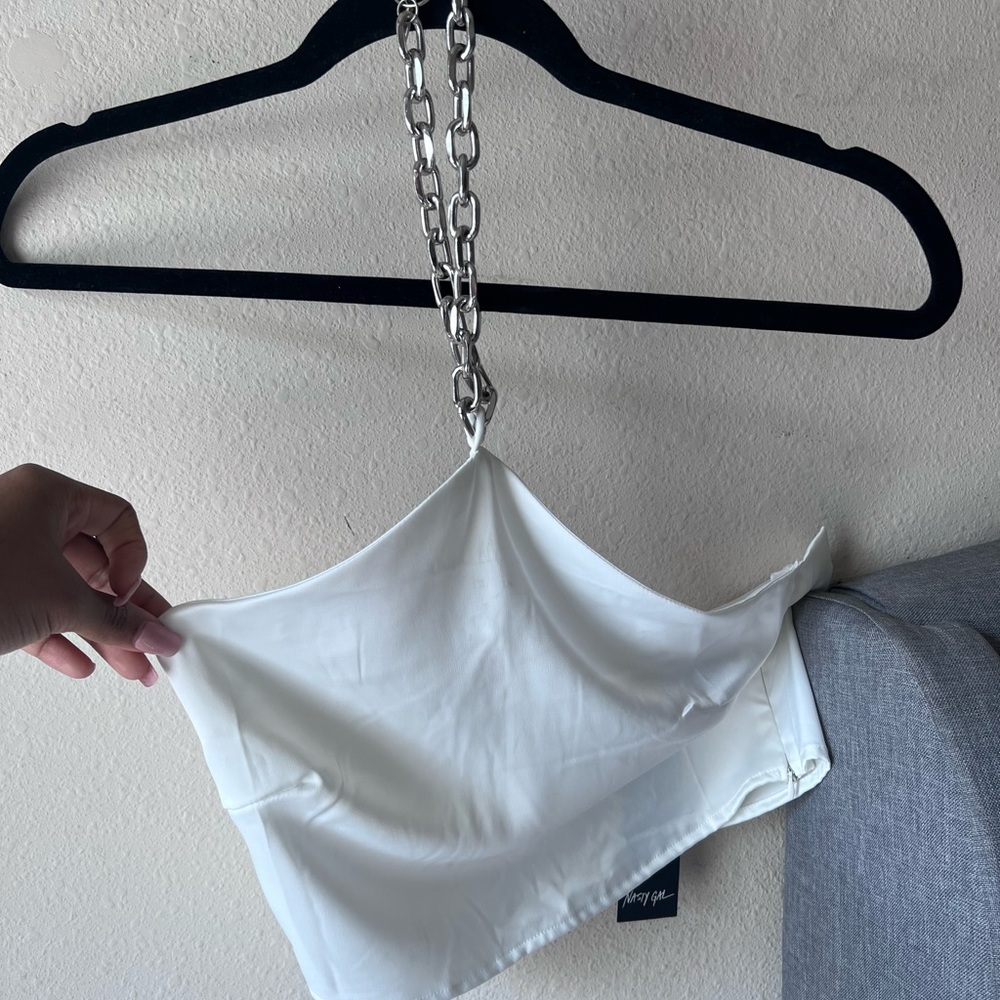 White Chain Halter Satin Top
